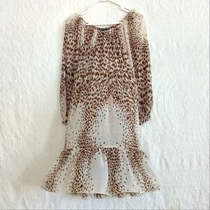 Addressing Woman Animal Print Midi Dress Sheer Tiered Ruffle Oversized Neutral